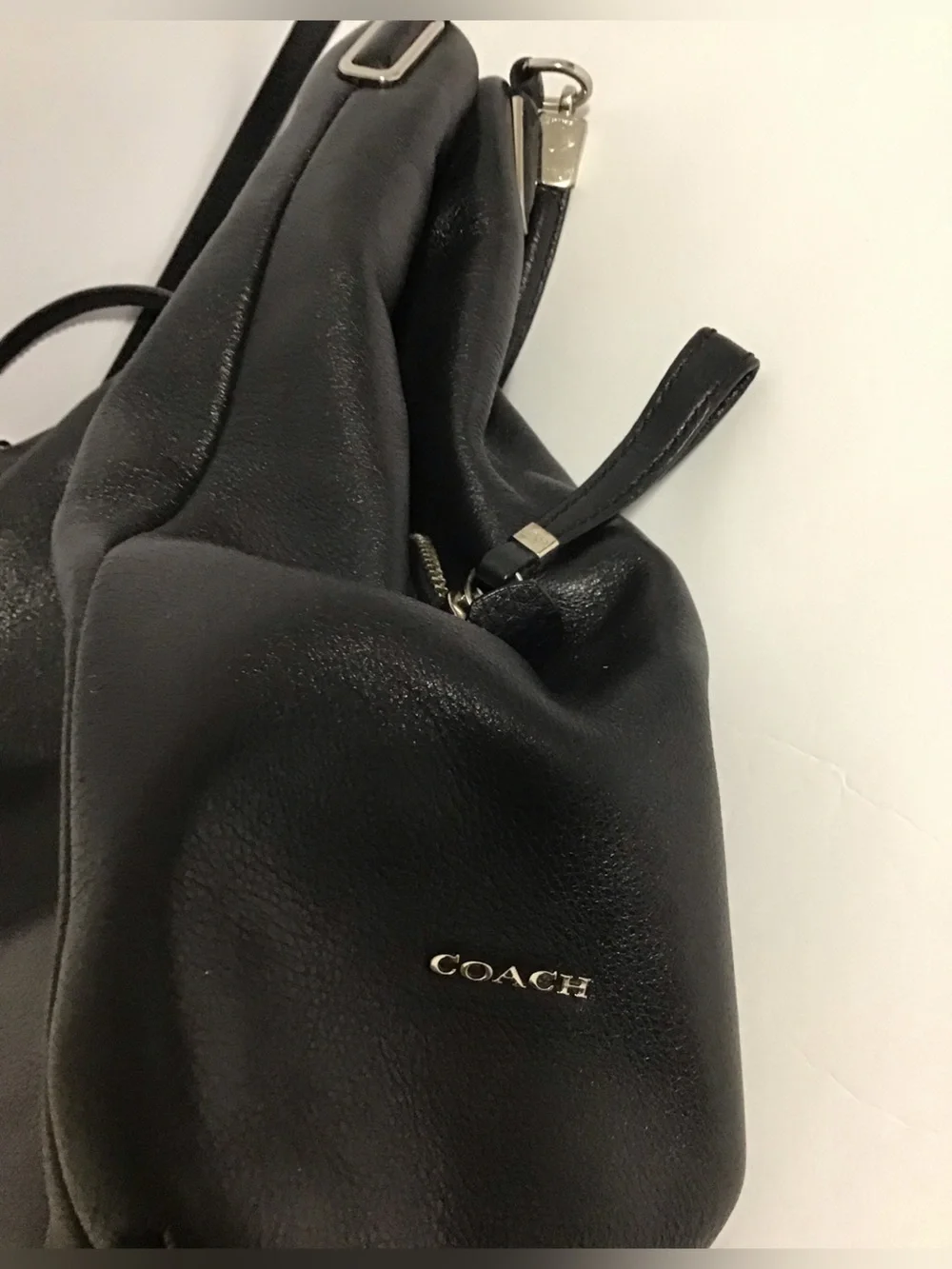 Coach Black Leather Shoulder Bag with Silver Hardware